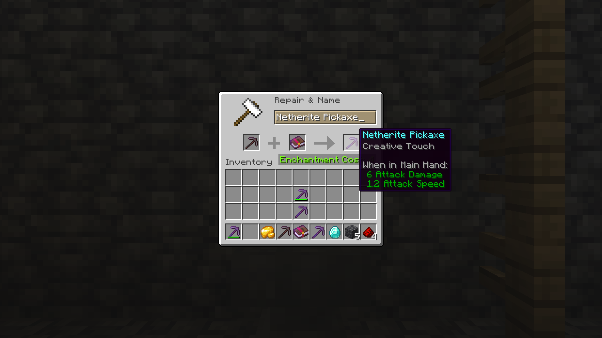 11 anvil the book onto a pickaxe